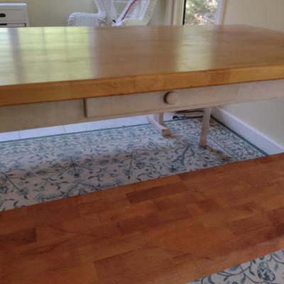 Butcher Block Top Farmhouse Table with Bench Seats- Approx 72" Long