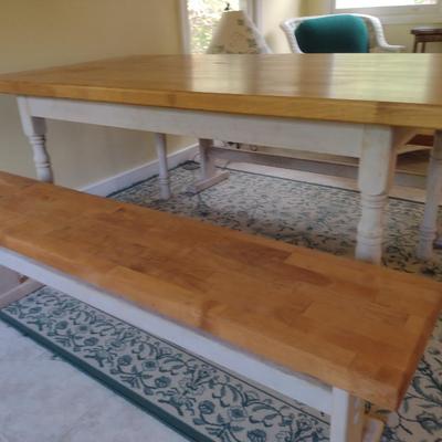 Butcher Block Top Farmhouse Table with Bench Seats- Approx 72" Long