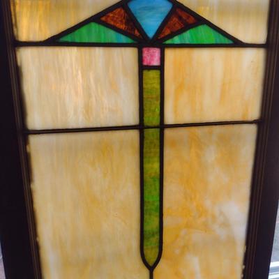 Decorative Stained Glass Panel in Wood Frame- Approx 19 1/2" x 29"