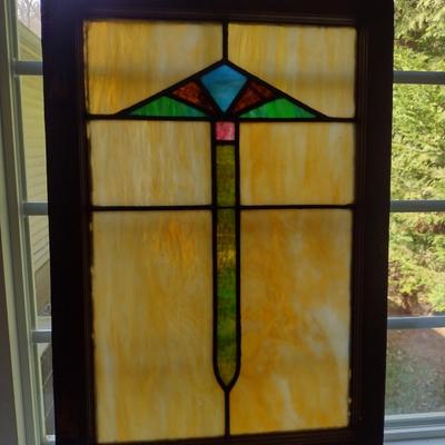 Decorative Stained Glass Panel in Wood Frame- Approx 19 1/2" x 29"