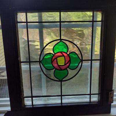 Decorative Stained Glass Panel in Wood Frame- Approx 19 1/2" x 20 1/4"