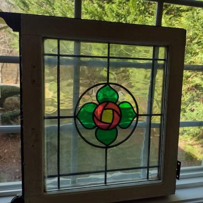 Decorative Stained Glass Panel in Wood Frame- Approx 19 1/2" x 20 1/4"