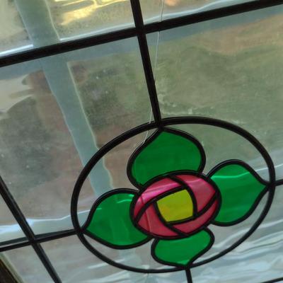 Decorative Stained Glass Panel in Wood Frame- Approx 19 1/2" x 20 1/4"