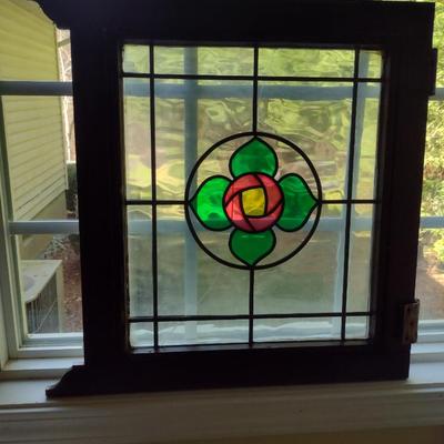 Decorative Stained Glass Panel in Wood Frame- Approx 19 1/2" x 20 1/4"