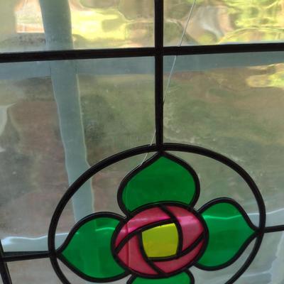Decorative Stained Glass Panel in Wood Frame- Approx 19 1/2" x 20 1/4"