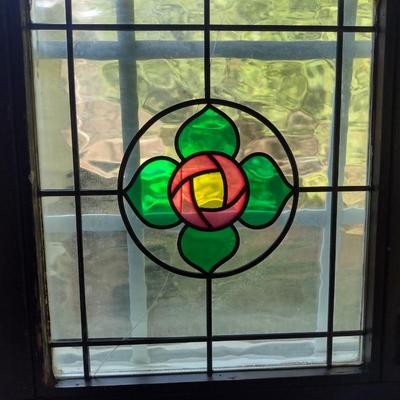 Decorative Stained Glass Panel in Wood Frame- Approx 19 1/2" x 20 1/4"