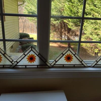 Four Triangular Stained Glass Suncatchers- Each Approx 14 1/2" x 7 3/4"