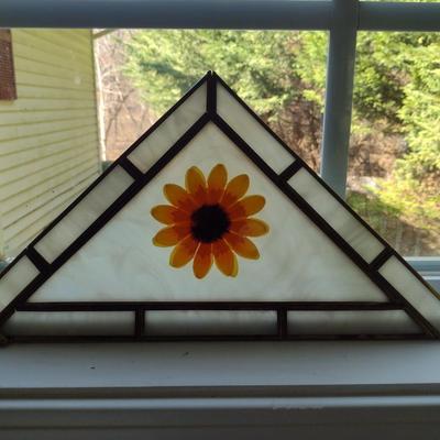 Four Triangular Stained Glass Suncatchers- Each Approx 14 1/2" x 7 3/4"