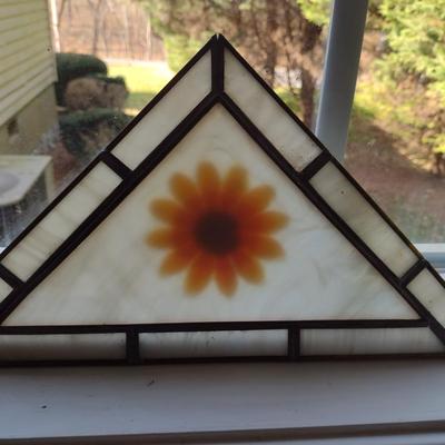 Four Triangular Stained Glass Suncatchers- Each Approx 14 1/2" x 7 3/4"