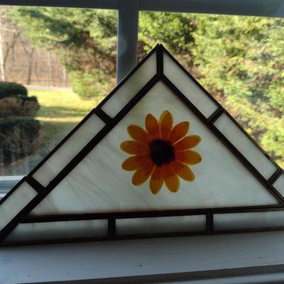 Four Triangular Stained Glass Suncatchers- Each Approx 14 1/2" x 7 3/4"