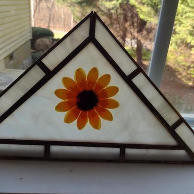 Four Triangular Stained Glass Suncatchers- Each Approx 14 1/2" x 7 3/4"
