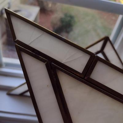 Four Triangular Stained Glass Suncatchers- Each Approx 14 1/2" x 7 3/4"