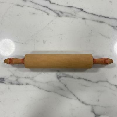 Sale Photo Thumbnail #32: Vintage 17" Hard Wood Rolling Pine With Red Wooden Handles