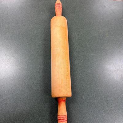 Sale Photo Thumbnail #33: Vintage 17" Hard Wood Rolling Pine With Red Wooden Handles
