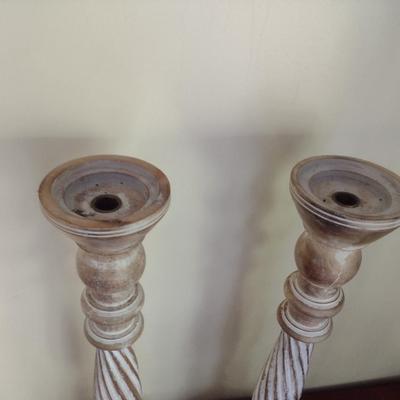 Pair of Tall, Carved Wooden Candle Holders- Approx 24 1/2" Tall