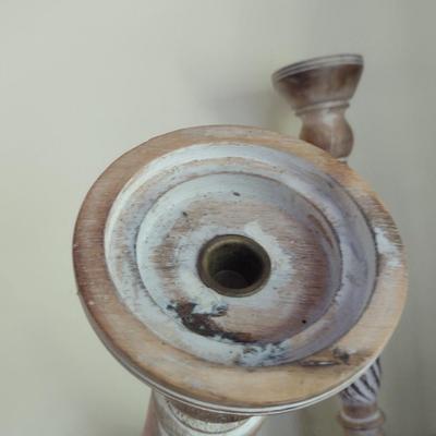 Pair of Tall, Carved Wooden Candle Holders- Approx 24 1/2" Tall