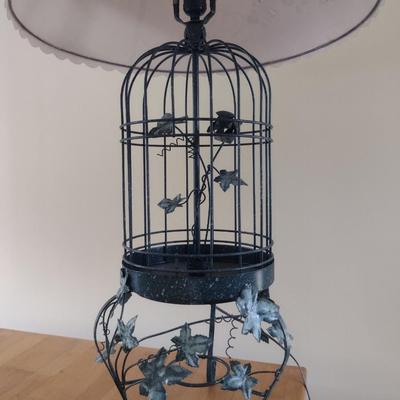 Metal Bird Cage Design Lamp with Pierced Ivy Theme Paper Shade- Approx 37" Tall