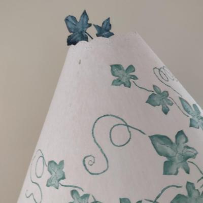 Metal Bird Cage Design Lamp with Pierced Ivy Theme Paper Shade- Approx 37" Tall