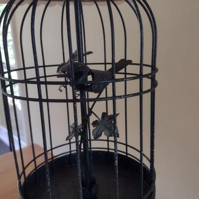 Metal Bird Cage Design Lamp with Pierced Ivy Theme Paper Shade- Approx 37" Tall