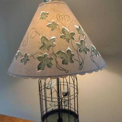 Metal Bird Cage Design Lamp with Pierced Ivy Theme Paper Shade- Approx 37" Tall