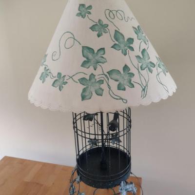 Metal Bird Cage Design Lamp with Pierced Ivy Theme Paper Shade- Approx 37" Tall