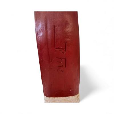 Sale Photo Thumbnail #2: Hand Carved Whimsical Rustic Style Wooden Santa Clause.  Hand painted in Traditional Red and White colors featuring a long flowing white beard and a tall cured red hat.  This is a unique hand carved piece.  Carvers name is on the back of the figurine.  Ap