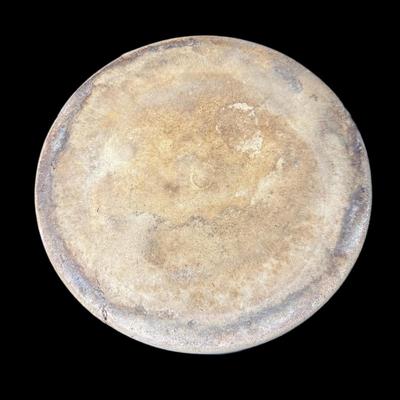 Sale Photo Thumbnail #808: Two gallon capacity (#2). No obvious cracks. The logo has wear. The lid may not be original to the crock. [AG]