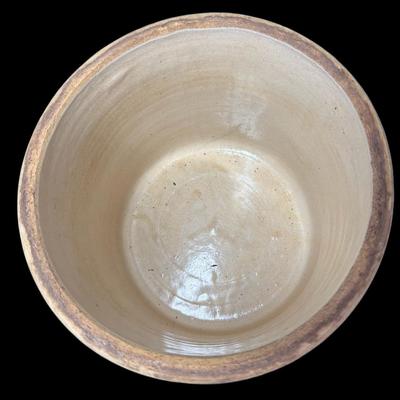 Sale Photo Thumbnail #807: Two gallon capacity (#2). No obvious cracks. The logo has wear. The lid may not be original to the crock. [AG]