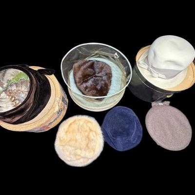 Sale Photo Thumbnail #810: Includes Harold Robert (with box), Vilour Rigale, Cecile, Lucille Tunison, a mink hat, and a Sally Styled by Margaret Williams. Total of six pieces. Age related wear. [CS]