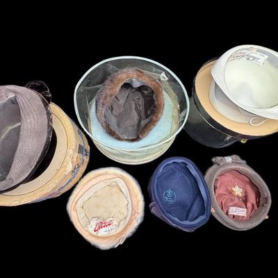 Sale Photo Thumbnail #811: Includes Harold Robert (with box), Vilour Rigale, Cecile, Lucille Tunison, a mink hat, and a Sally Styled by Margaret Williams. Total of six pieces. Age related wear. [CS]