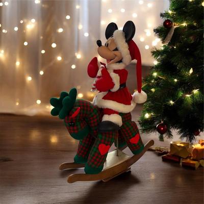 Sale Photo Thumbnail #13: Vintage Santa's Best Animated Mickey Mouse Santa on a Rocking Horse.  Working.  approximately 35" tall