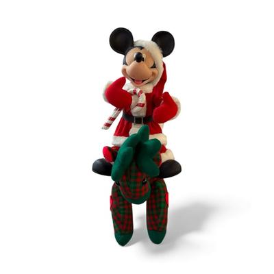 Sale Photo Thumbnail #12: Vintage Santa's Best Animated Mickey Mouse Santa on a Rocking Horse.  Working.  approximately 35" tall