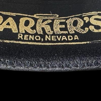 Sale Photo Thumbnail #818: Retailed by Parker’s of Reno, Nevada. This hat has a multi-colored feather hat band. Age related wear. Size 7.5. [CS]