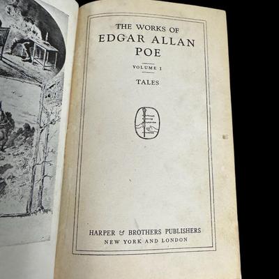 Sale Photo Thumbnail #827: Includes the Works of Edgar Allen Poe (eight books); and a series by Louisa M. Alcott (Little Women, Little Men, Jo’s Boys, Under the Lilacs, and Rose in Bloom). Total of 13 books. Age related wear. [CS]