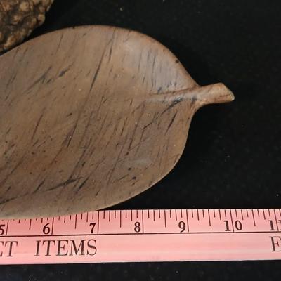 African soapstone tribal vase with ceramic leaf - handcrafted wooden candle holder and a unique piece of burl wood