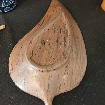 African soapstone tribal vase with ceramic leaf - handcrafted wooden candle holder and a unique piece of burl wood