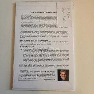 Sale Photo Thumbnail #348: This auction lot is for a Modern Icon print. This print is of the Blessed Silence.  Included with this print is a strong mounting board and a complete explanation of the icon.  Also included is a signed business card by the artist.