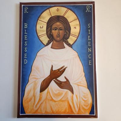 Sale Photo Thumbnail #347: This auction lot is for a Modern Icon print. This print is of the Blessed Silence.  Included with this print is a strong mounting board and a complete explanation of the icon.  Also included is a signed business card by the artist.