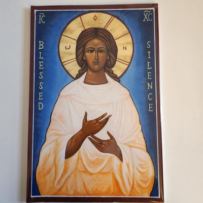 Sale Photo Thumbnail #346: This auction lot is for a Modern Icon print. This print is of the Blessed Silence.  Included with this print is a strong mounting board and a complete explanation of the icon.  Also included is a signed business card by the artist.