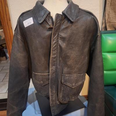 Sale Photo Thumbnail #1611: authentic military leather jacket from an estate of retired Air Force Veteran. Y ou'll find these on ebay for $200+   it has been worn a lot and there are some damage to the non leather areas like the cuffs and waist but overall it is a great vintage find