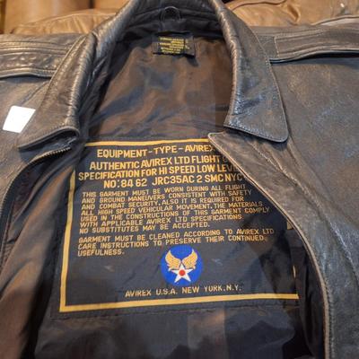 Sale Photo Thumbnail #1610: authentic military leather jacket from an estate of retired Air Force Veteran. Y ou'll find these on ebay for $200+   it has been worn a lot and there are some damage to the non leather areas like the cuffs and waist but overall it is a great vintage find