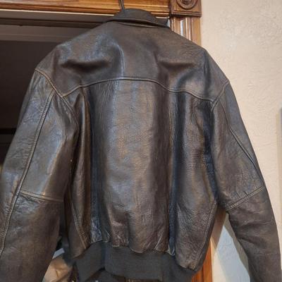 Sale Photo Thumbnail #1616: authentic military leather jacket from an estate of retired Air Force Veteran. Y ou'll find these on ebay for $200+   it has been worn a lot and there are some damage to the non leather areas like the cuffs and waist but overall it is a great vintage find