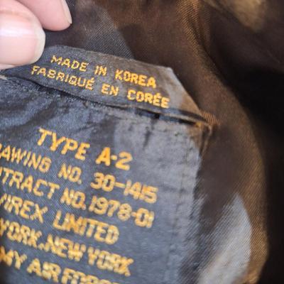 Sale Photo Thumbnail #1613: authentic military leather jacket from an estate of retired Air Force Veteran. Y ou'll find these on ebay for $200+   it has been worn a lot and there are some damage to the non leather areas like the cuffs and waist but overall it is a great vintage find