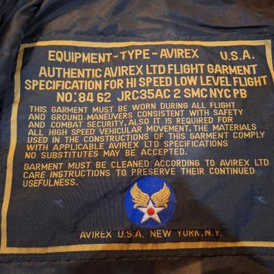 Sale Photo Thumbnail #1617: authentic military leather jacket from an estate of retired Air Force Veteran. Y ou'll find these on ebay for $200+   it has been worn a lot and there are some damage to the non leather areas like the cuffs and waist but overall it is a great vintage find