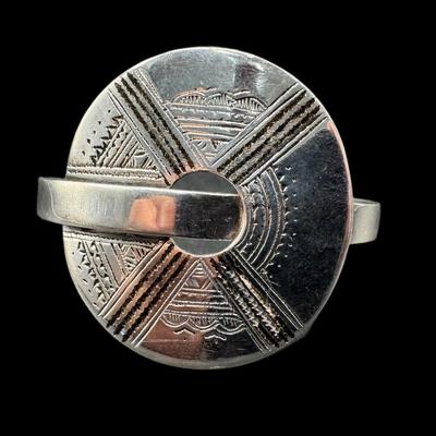 Sale Photo Thumbnail #851: **WIRE TRANSFER IS REQUIRED IF SHIPPED.** [53.48g] Includes a bezel set moonstone and topaz cuff, and a Tuareg style cuff. Total of two pieces. Measurement: 2.5” Diameter (each). Silver content confirmed using Niton XRF precious metals analyzer. **ALL P