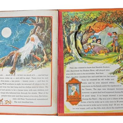 Sale Photo Thumbnail #862: This treasure book features Alice in Wonderland, Treasure Island, and Rip Van Winkle. There is minor age related wear and/or discoloration. Measurement; 12” x 10”. [CS]