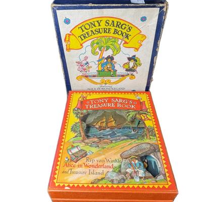 Sale Photo Thumbnail #860: This treasure book features Alice in Wonderland, Treasure Island, and Rip Van Winkle. There is minor age related wear and/or discoloration. Measurement; 12” x 10”. [CS]