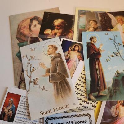 Sale Photo Thumbnail #364: This auction lot is for a collection of various Holy Cards.  These cards run the gamut - from saints to icons of the Christian beliefs. Many contain prayers and some have funeral memorials on the verso. About 20 cards.