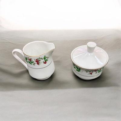 Sale Photo Thumbnail #20: Gibson Christmas Charm Porcelain Creamer and Covered Sugar Bowl Set.  The pattern is part of the Christmas Charm Delight Holiday Harmony Collection