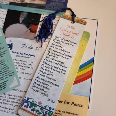 Sale Photo Thumbnail #371: This auction lot is for a collection of Religious Ephemera and Three Rosaries. Contains bookmarks, prayer cards and other interesting printed media reflecting Christian culture. Plus three nice rosaries still in the original wrapping.